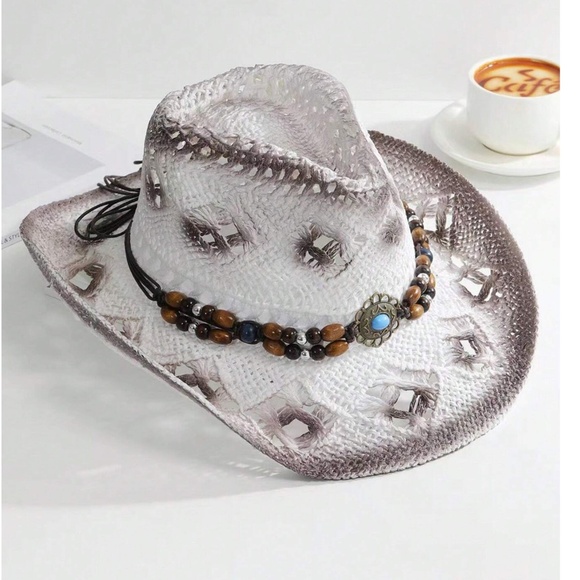 Boho Western Straw Bead Band Cowboy Hat main image 7